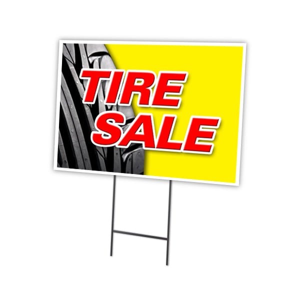 Tire Sale1 Yard Sign & Stake outdoor plastic coroplast window, C-1216-DS-Tire Sale1